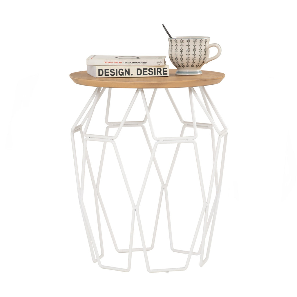 Nano round side table in Natural colour top, Matt White Epoxy leg