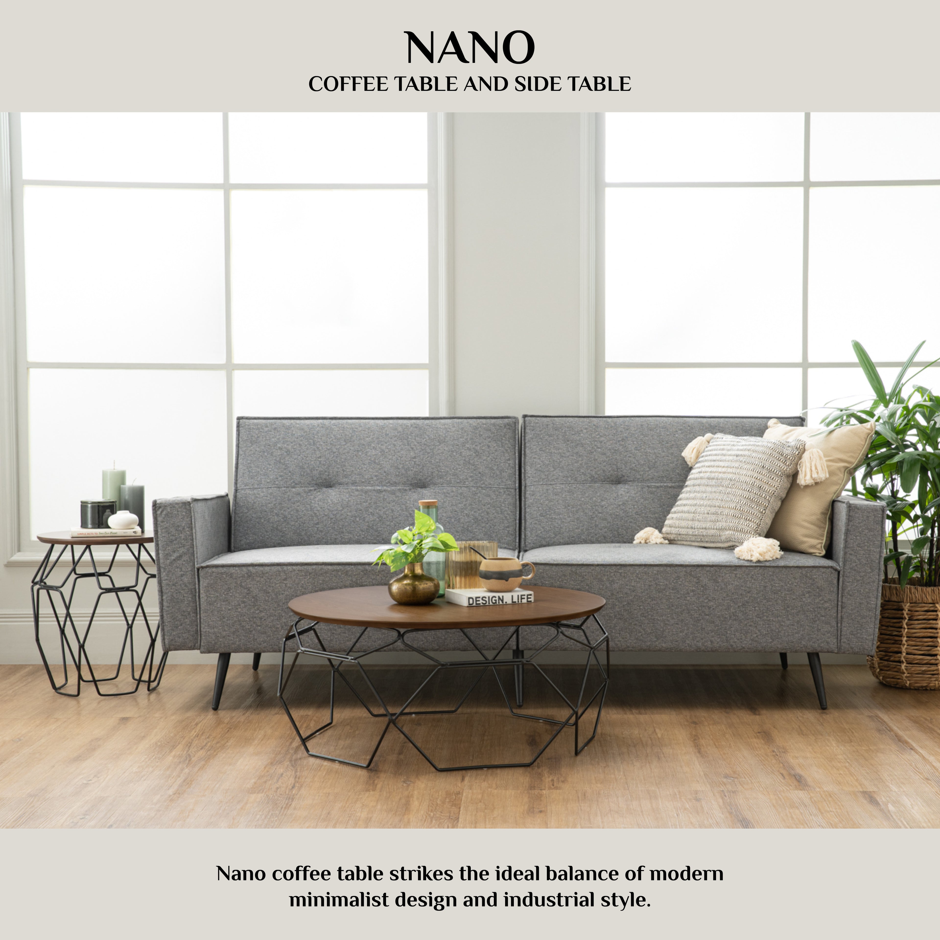 Nano round side table in Cocoa colour top, Matt Black Epoxy leg