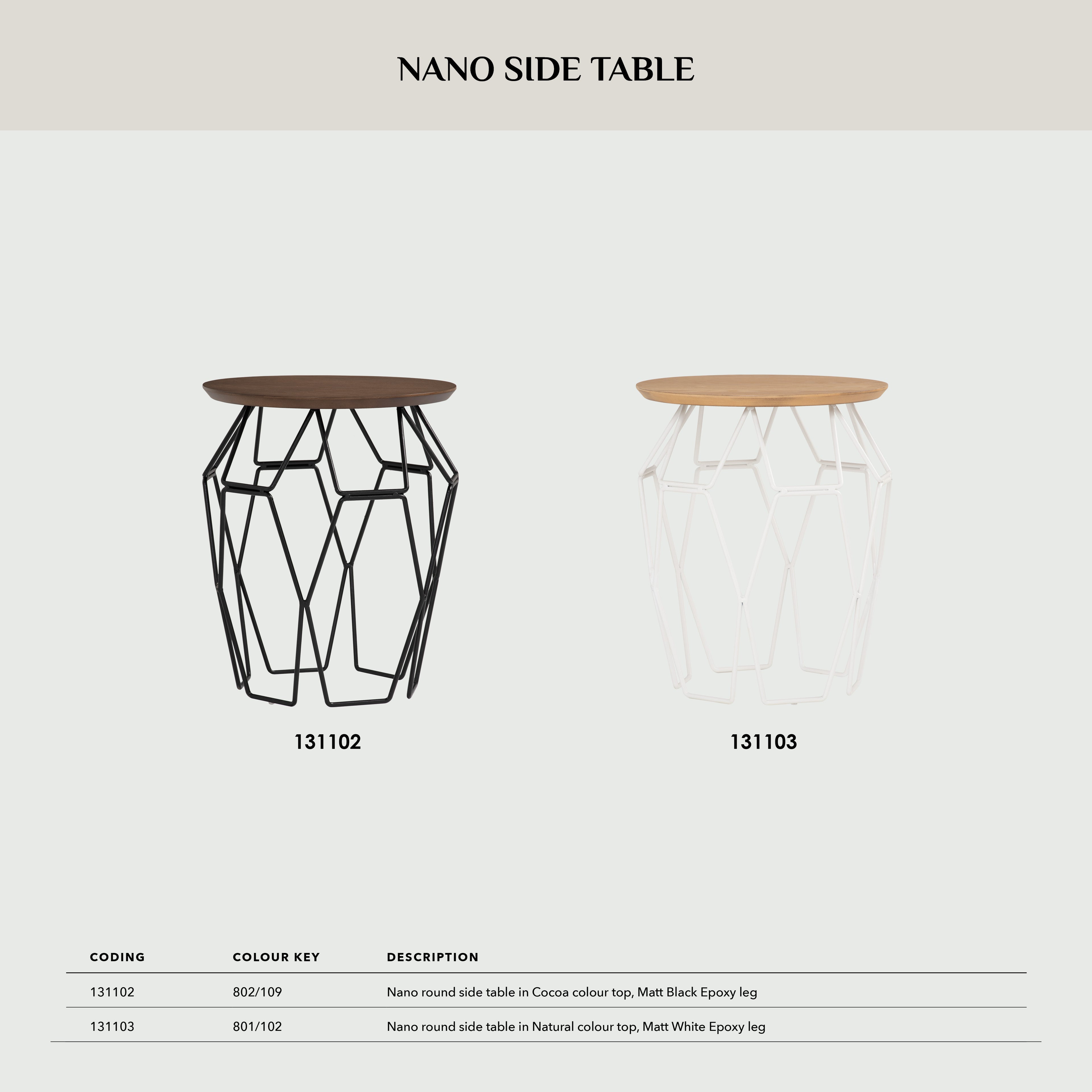 Nano round side table in Cocoa colour top, Matt Black Epoxy leg