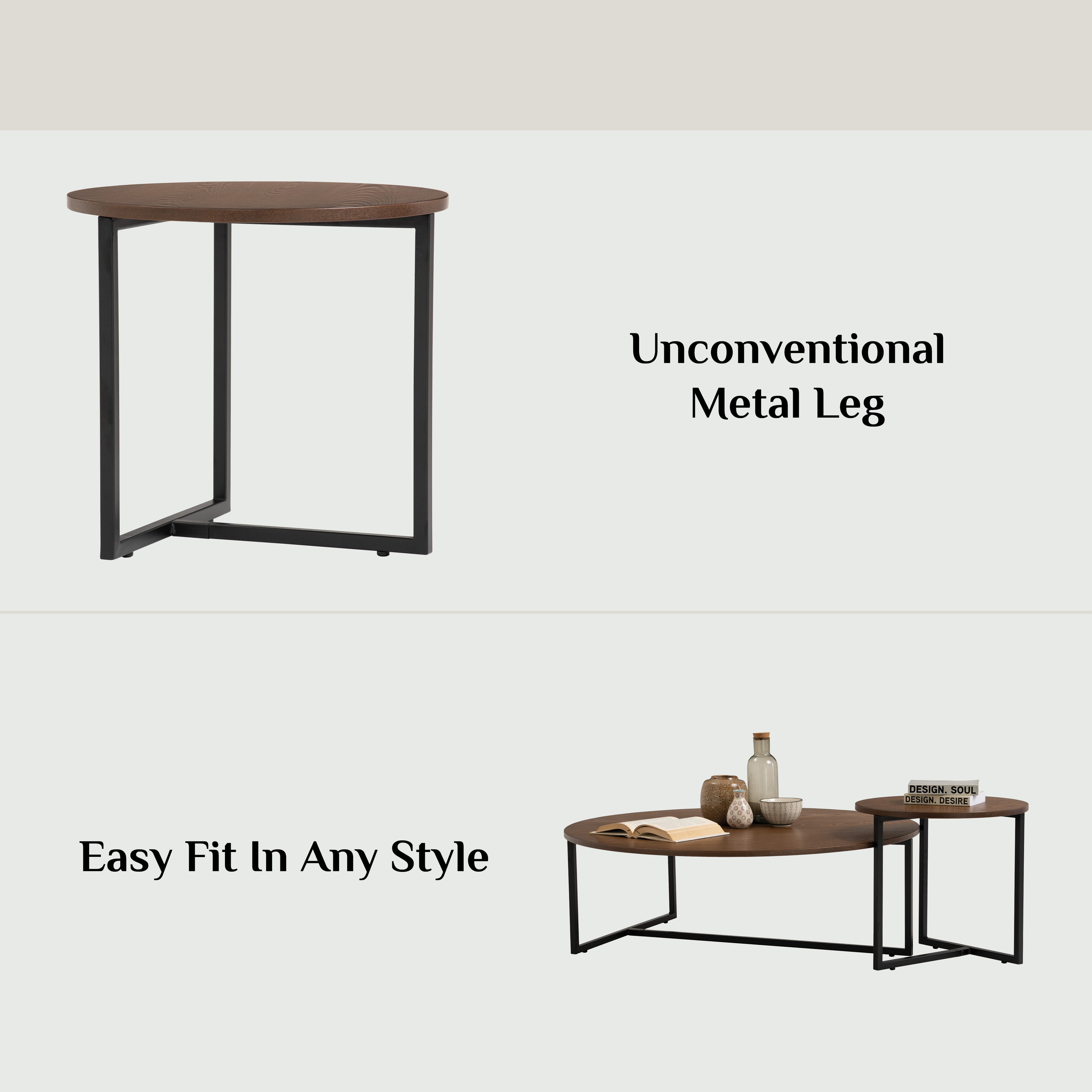 Turner Round Side Table in Matt Black Epoxy leg with Cocoa colour Veneer Top.