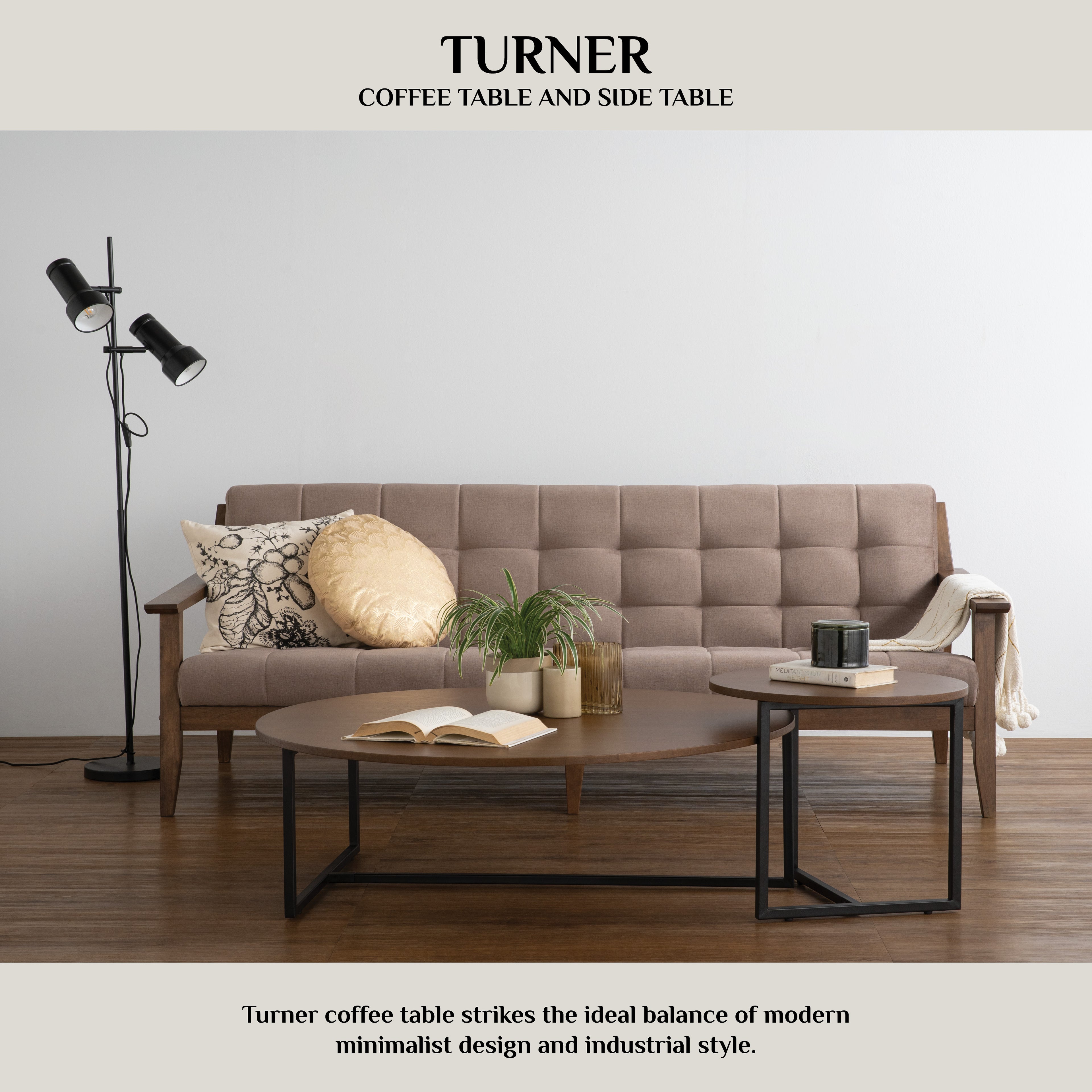 Turner Round Side Table in Matt Black Epoxy leg with Cocoa colour Veneer Top.