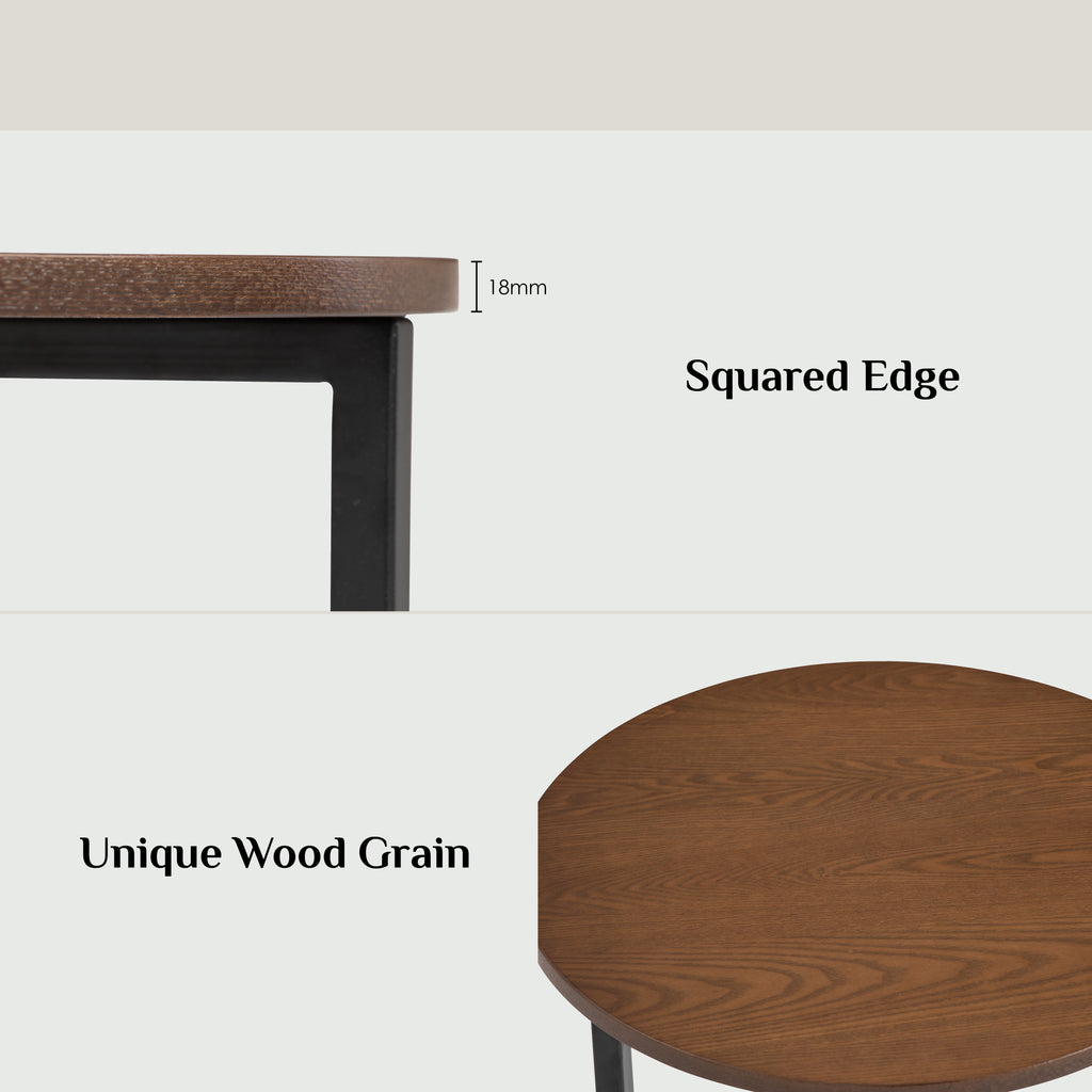 Turner Round Side Table in Matt Black Epoxy leg with Cocoa colour Veneer Top.