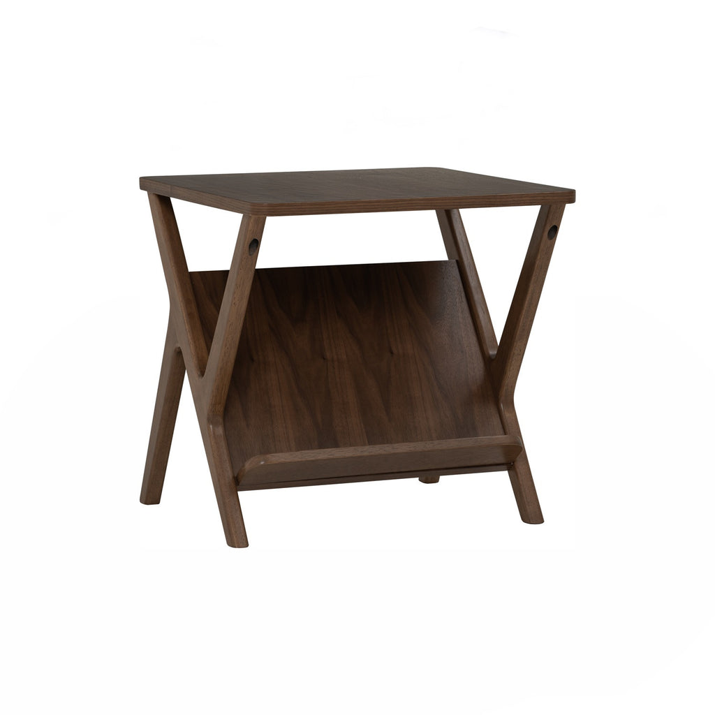 Aston side table in Walnut veneer top and shelf, Cocoa colour leg.
