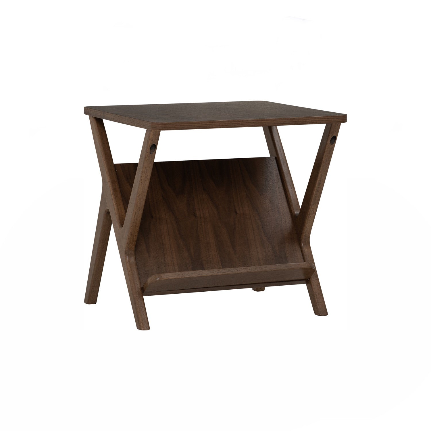 Aston side table in Walnut veneer top and shelf, Cocoa colour leg.