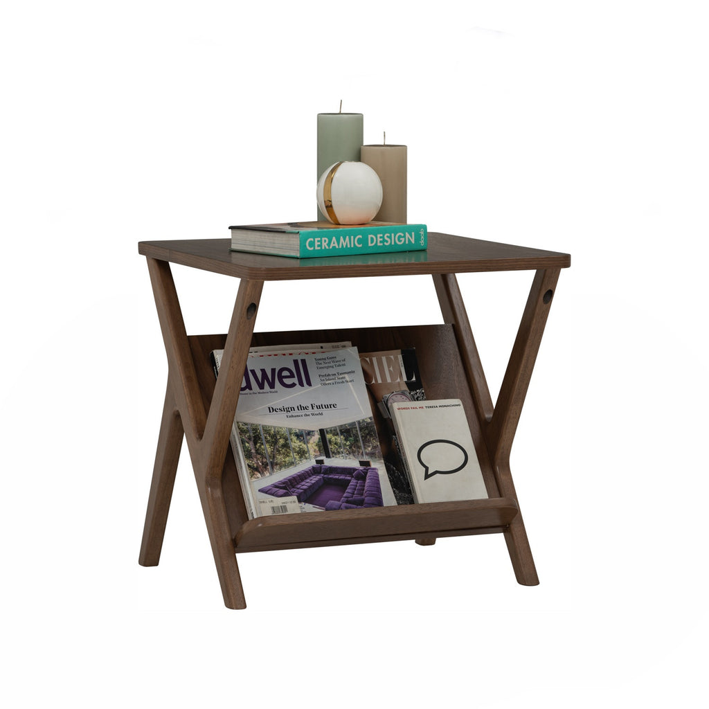 Aston side table in Walnut veneer top and shelf, Cocoa colour leg.