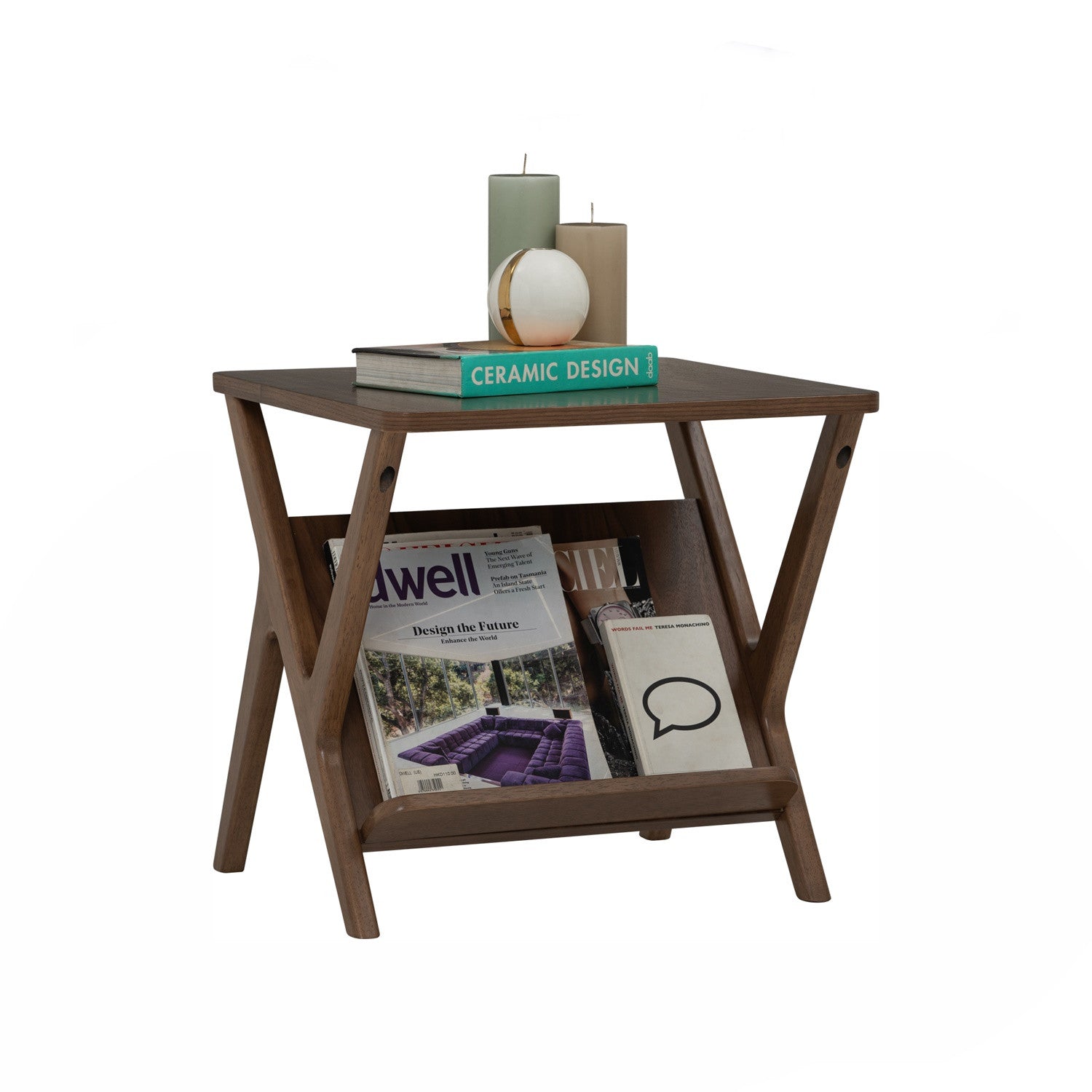 Aston side table in Walnut veneer top and shelf, Cocoa colour leg.