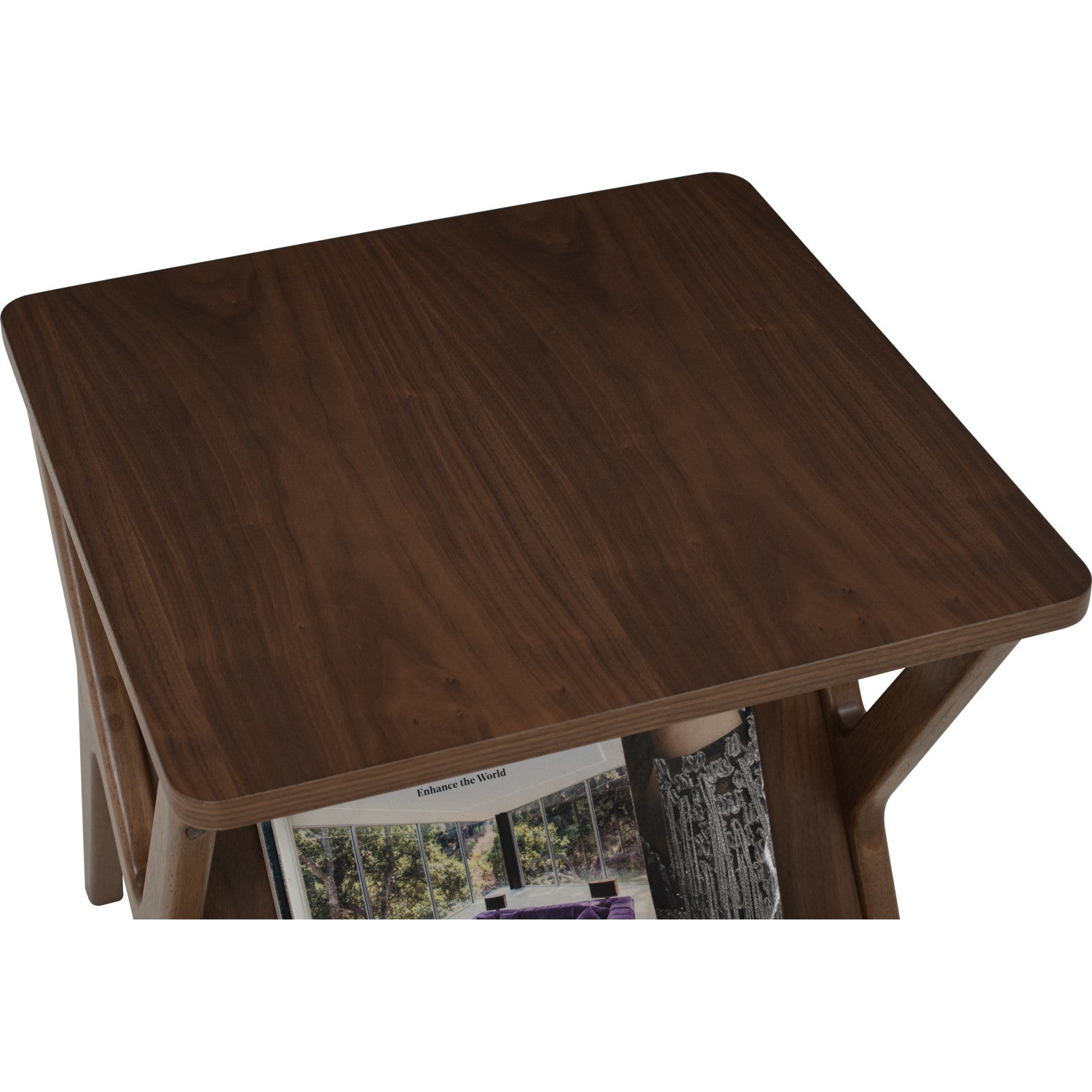 Aston side table in Walnut veneer top and shelf, Cocoa colour leg.