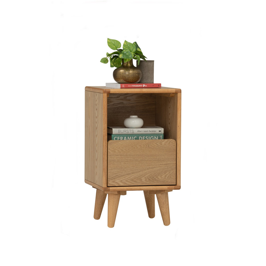 Yara bedside table with 1 drawer LED light in Natural colour