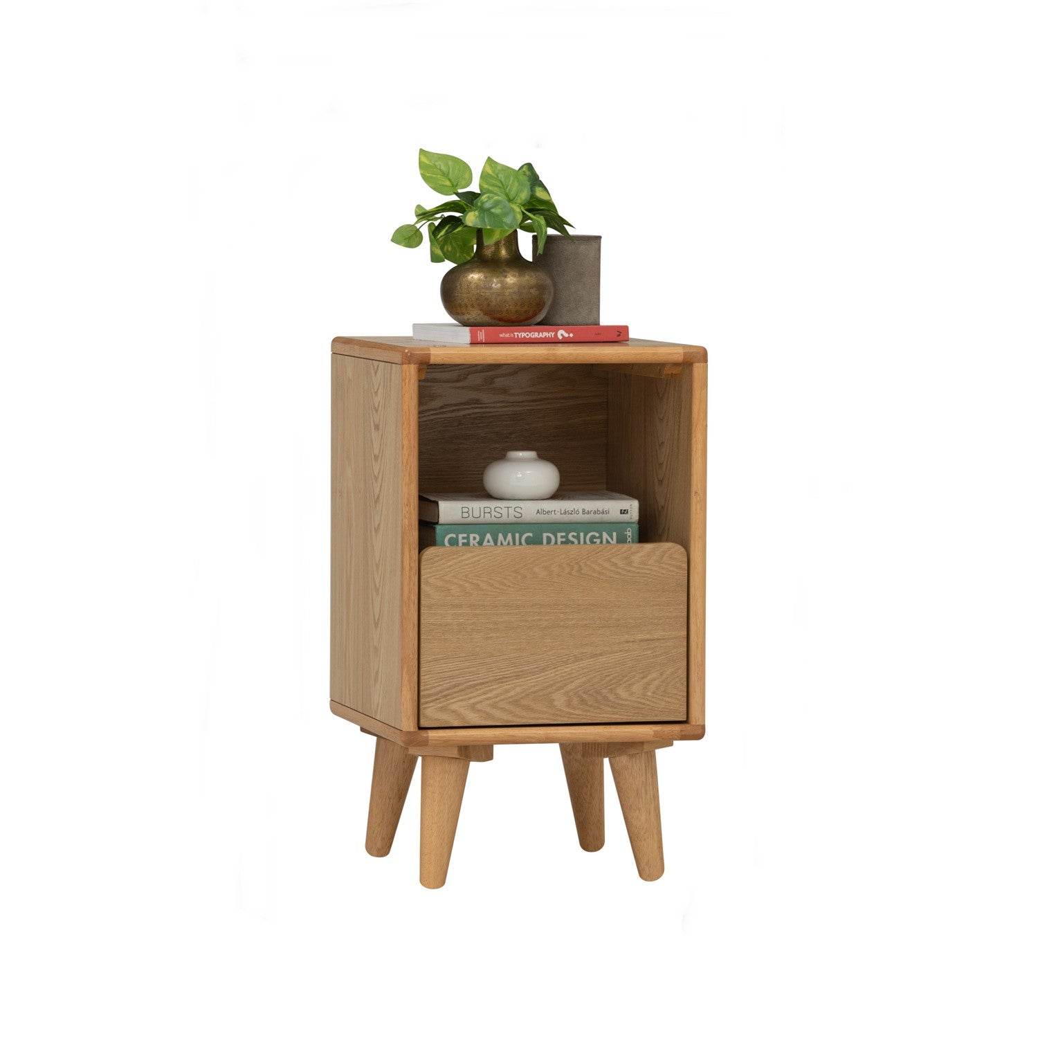 Yara bedside table with 1 drawer LED light in Natural colour