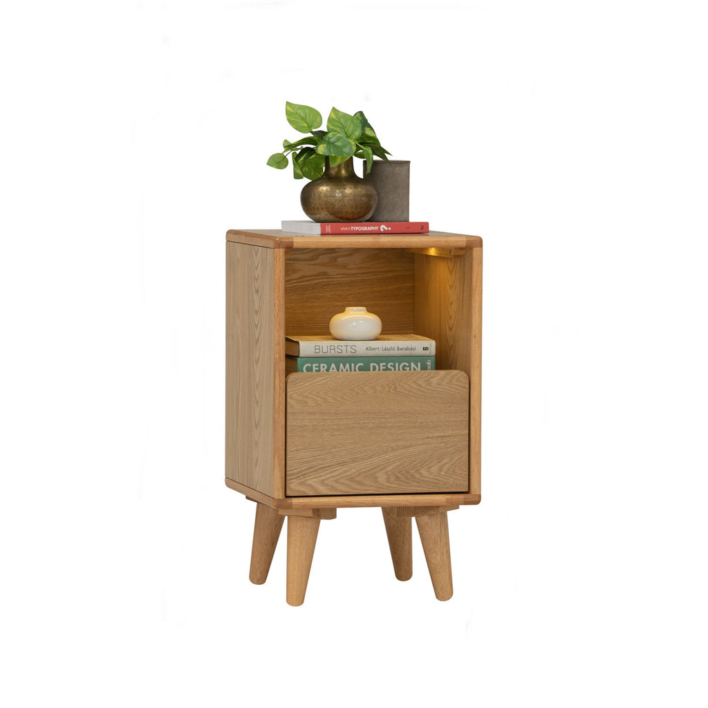 Yara bedside table with 1 drawer LED light in Natural colour