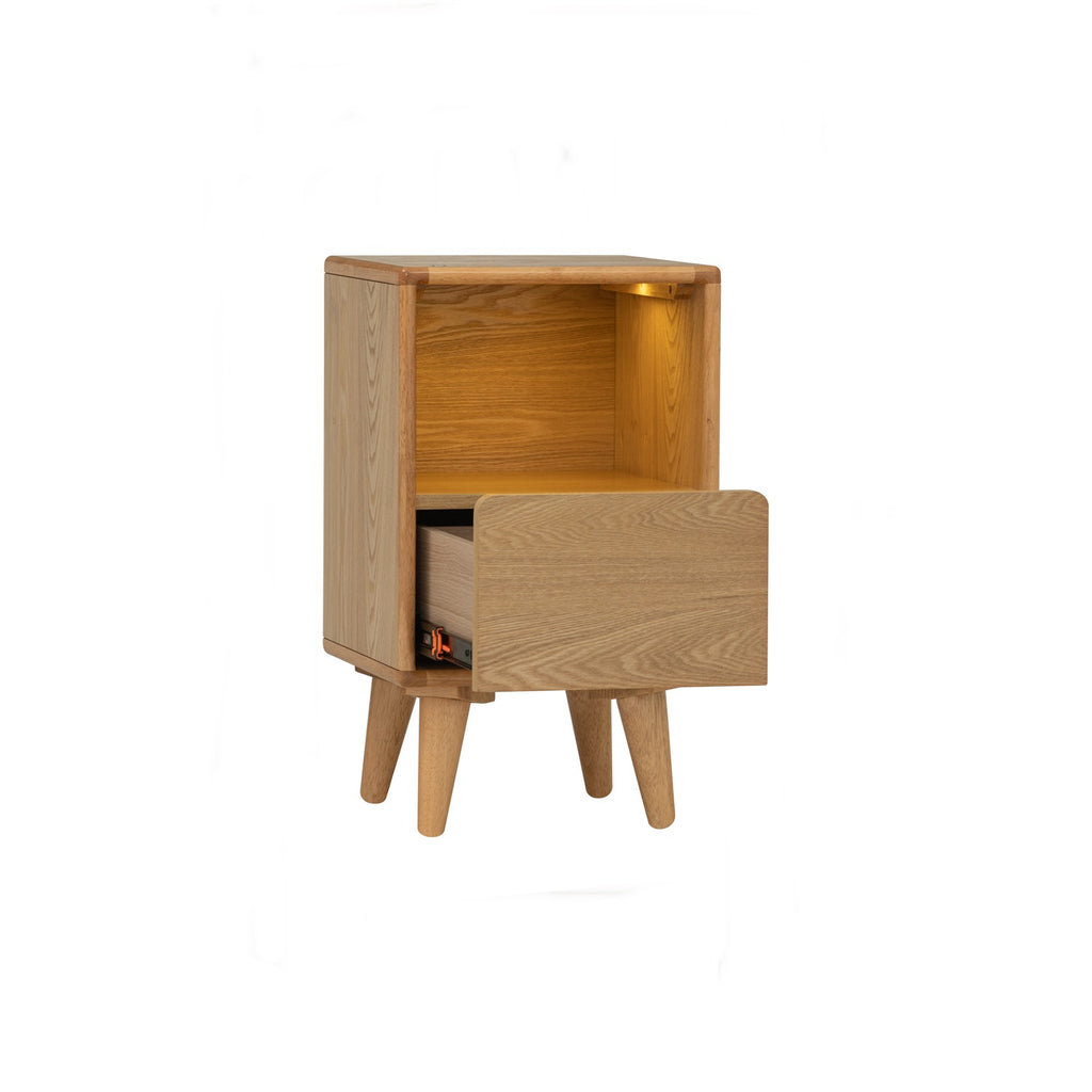 Yara bedside table with 1 drawer LED light in Natural colour