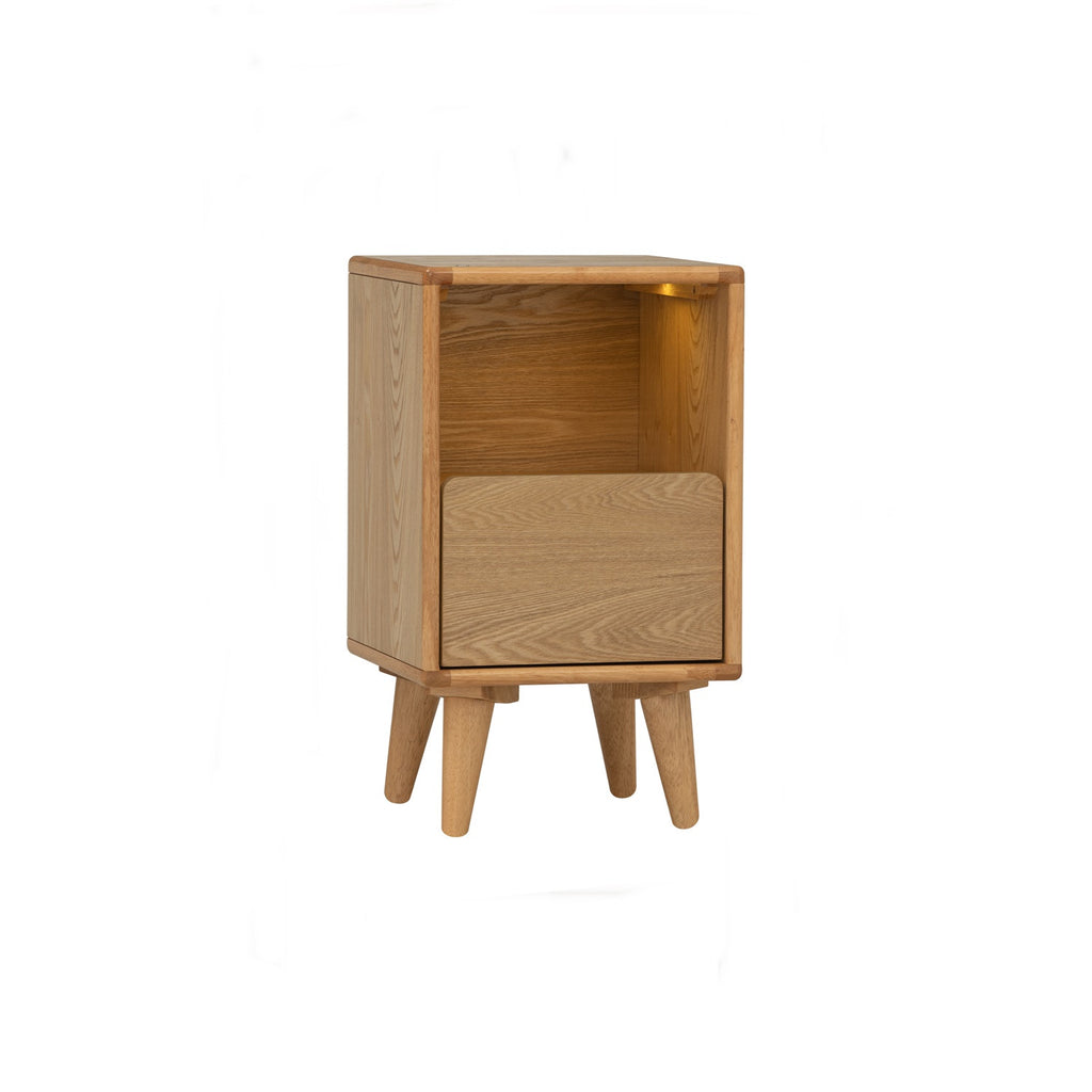 Yara bedside table with 1 drawer LED light in Natural colour