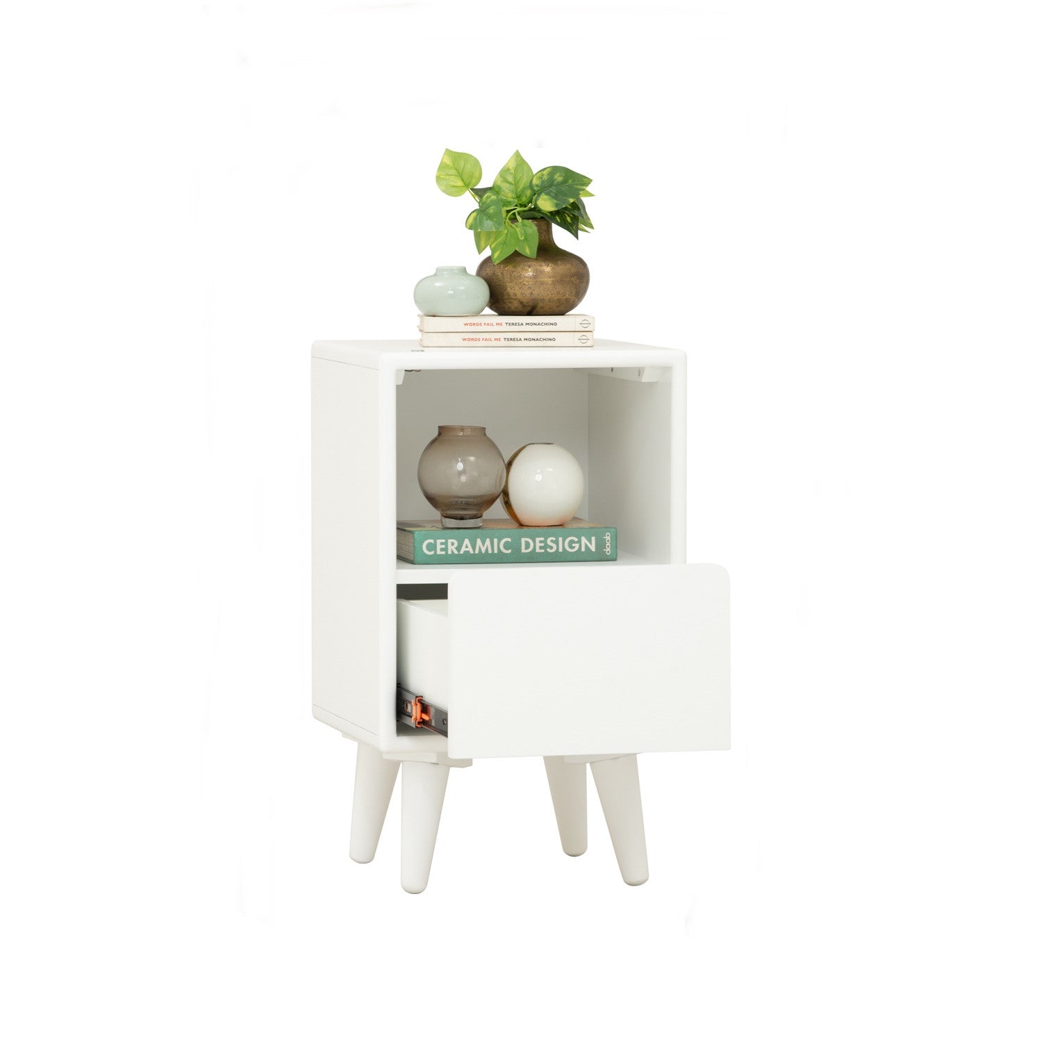 Yara bedside table with 1 drawer LED light in White colour